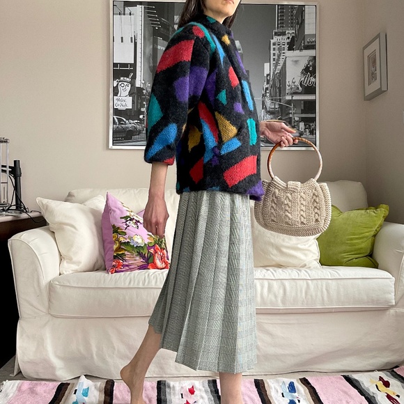 Colourblock colourful wool mohair blend chunky knit thick cardigan - Picture 5 of 15